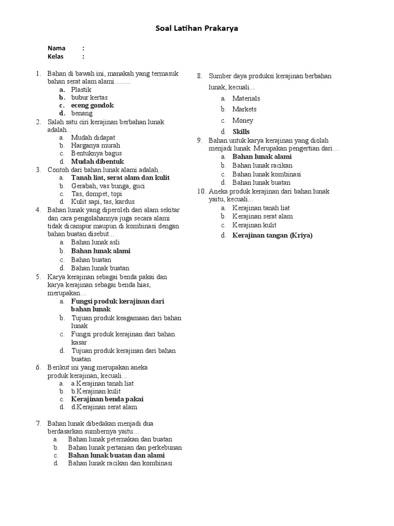 Soal Kerajinan Bahan Lunak 1 Pdf