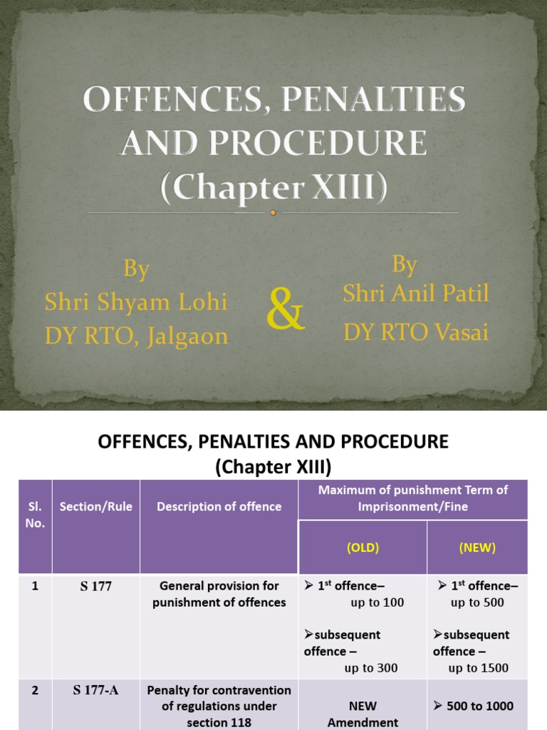 Motor Vehicle Offences, Penalties and Procedures PDF Fine (Penalty