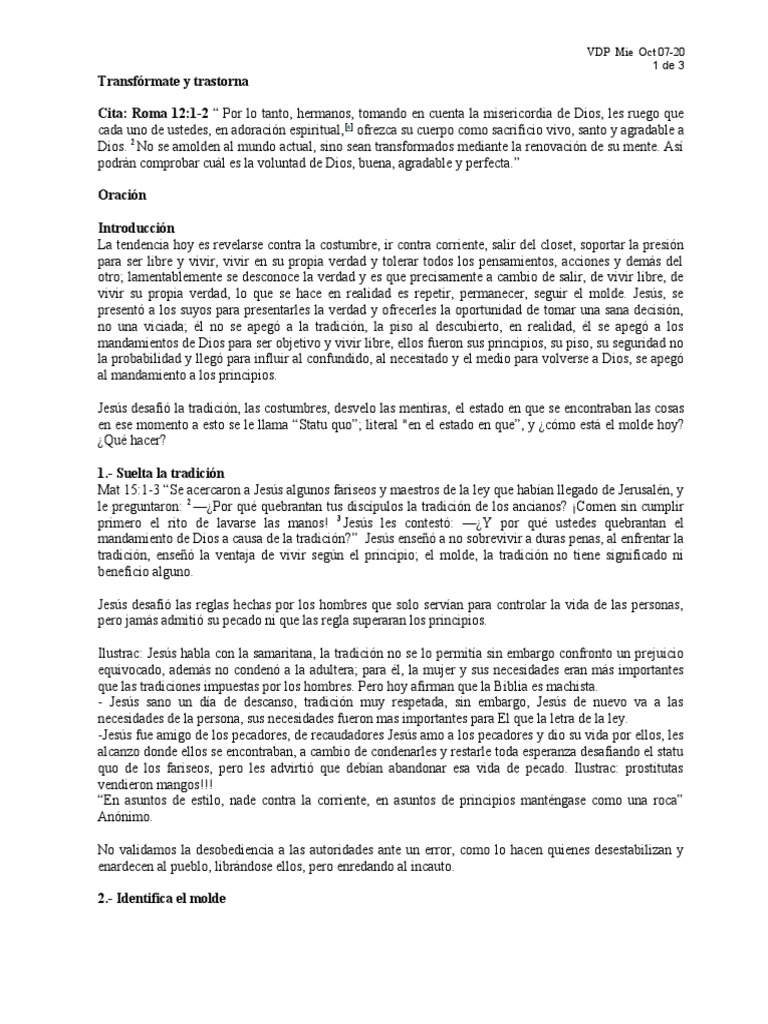 Transformate Renovando Tu Mente VDP Mie Oct 07 20 | PDF | Jesús | Dios