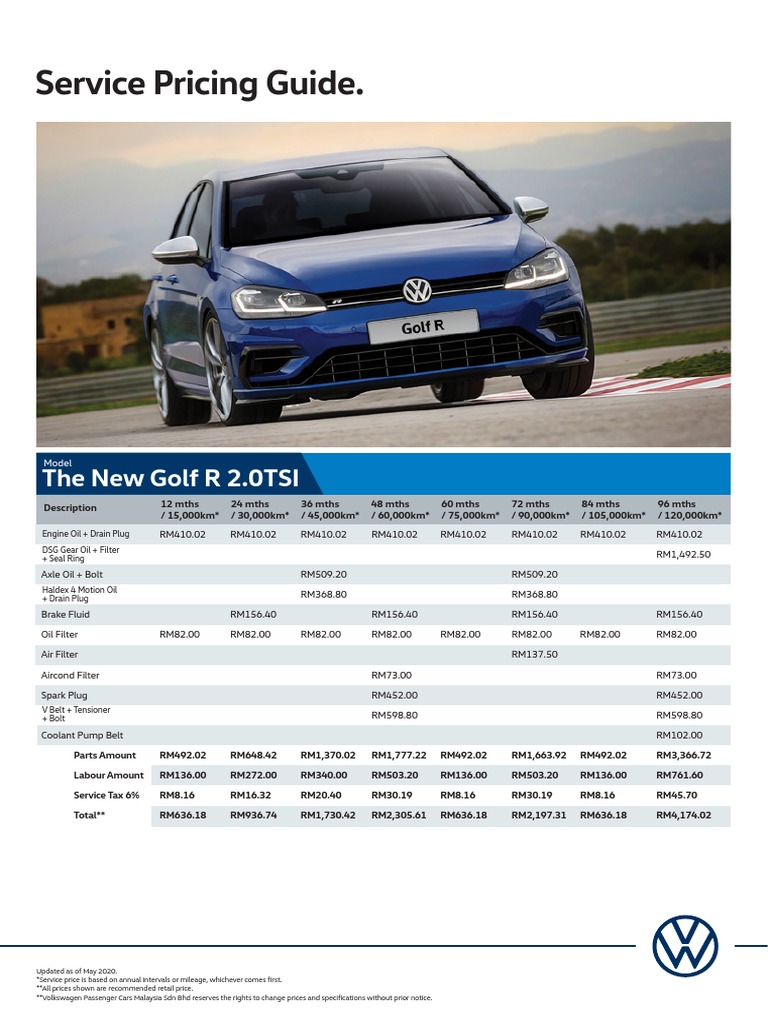 Golf R 2.0 TSI Service Pricing Guide | PDF | Car | Land Vehicles