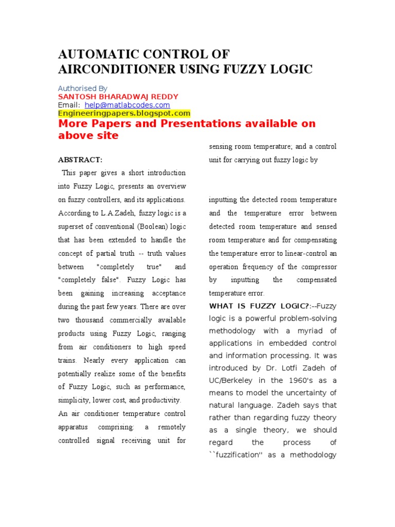 Automatic Control of Airconditioner Using Fuzzy Logic | PDF | Fuzzy ...
