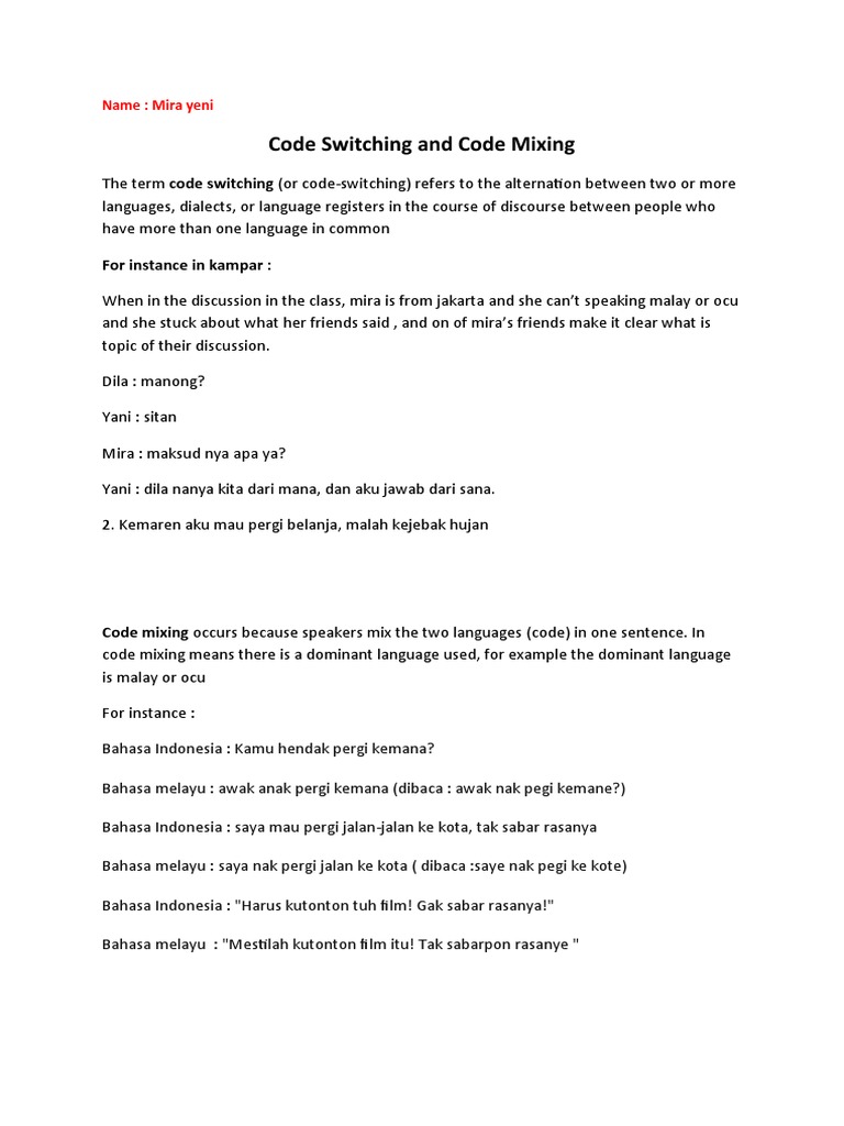 Code Switching & Mixing: Contoh dan Penjelasan | PDF | Seni & Disiplin ...