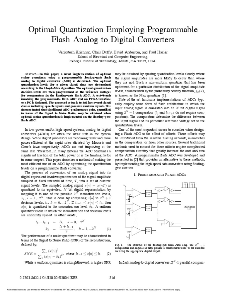 Optimal Quantization Employing Programmable Flash Analog To Digital Converters PDF Analog To