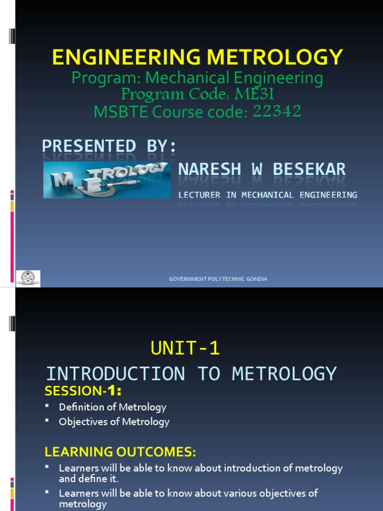 Engineering Metrology Program Mechanical Engineering Program Code