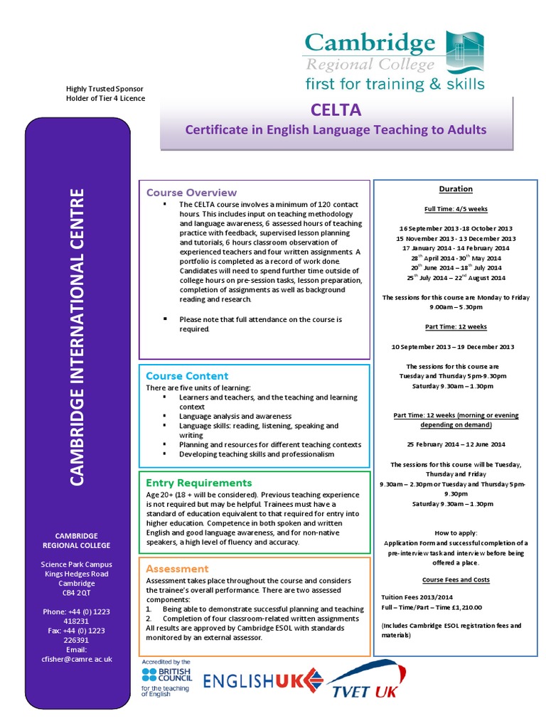 Celta: Certificate in English Language Teaching To Adults | PDF