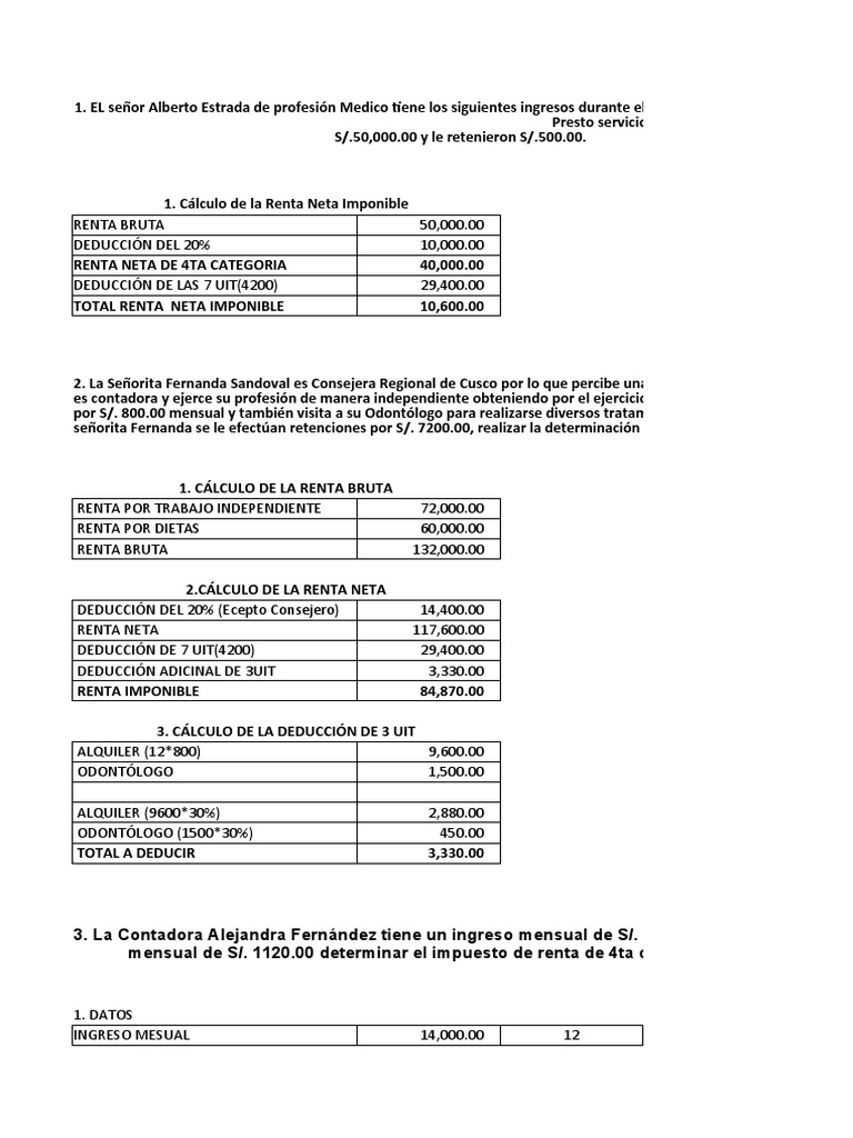 Cálculo de Renta Cuarta Categoría | PDF | Impuesto sobre la renta ...