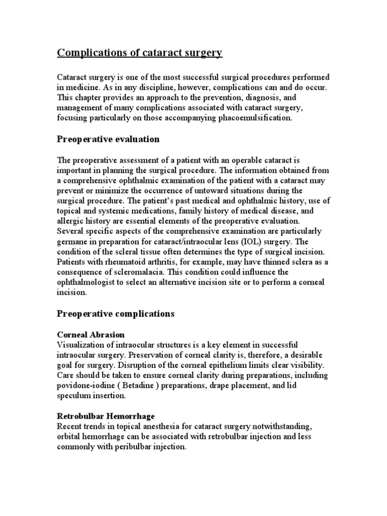 Preoperative Cataract Surgery Complications | PDF | Glaucoma ...