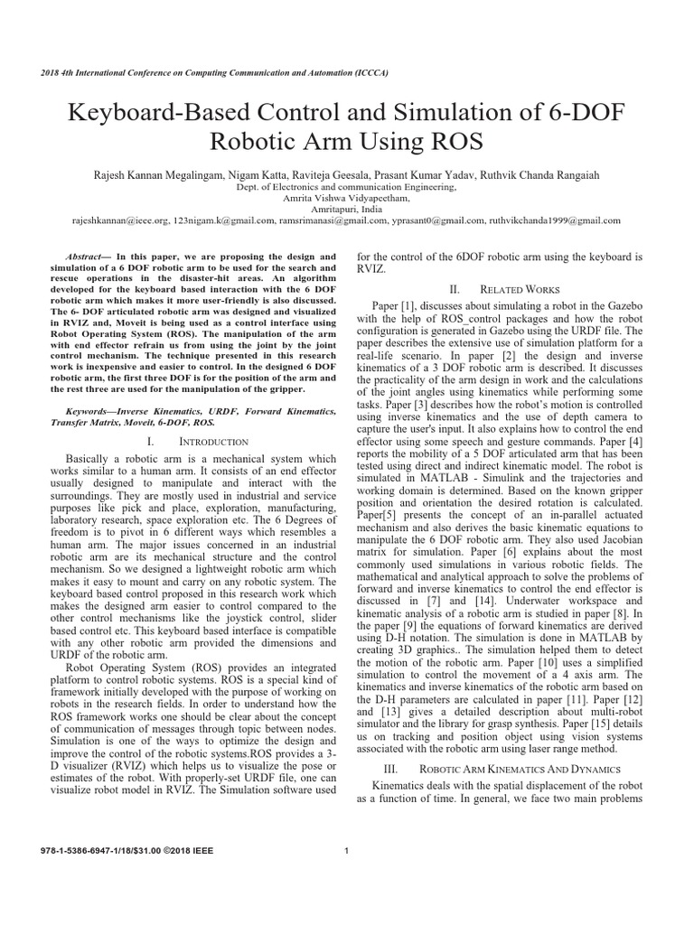 Keyboard-Based Control and Simulation of 6-DOF Robotic Arm Using ROS ...