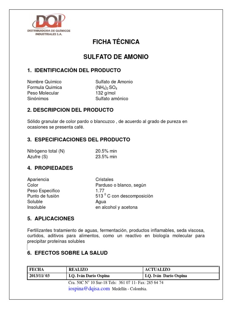 Ficha Técnica Sulfato de Amonio PDF
