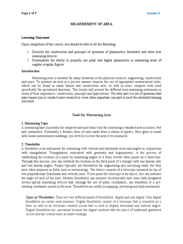 Lesson 2. MEASUREMENT OF AREA | PDF