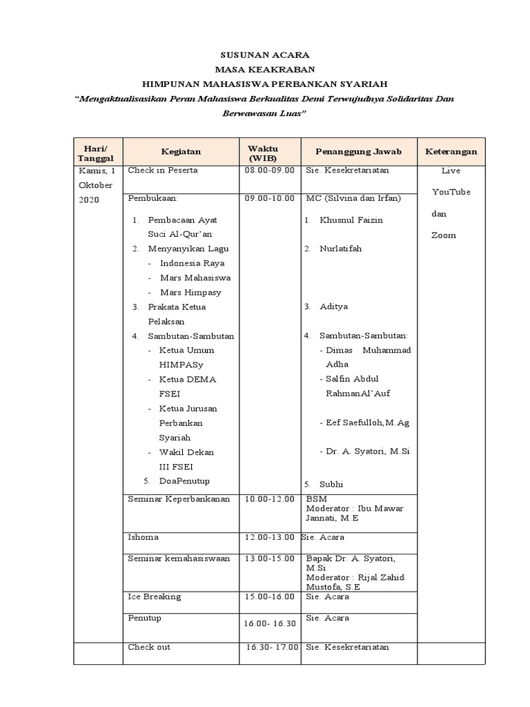 SUSUNAN ACARA MAKRAB 2020 FIX BGT | PDF