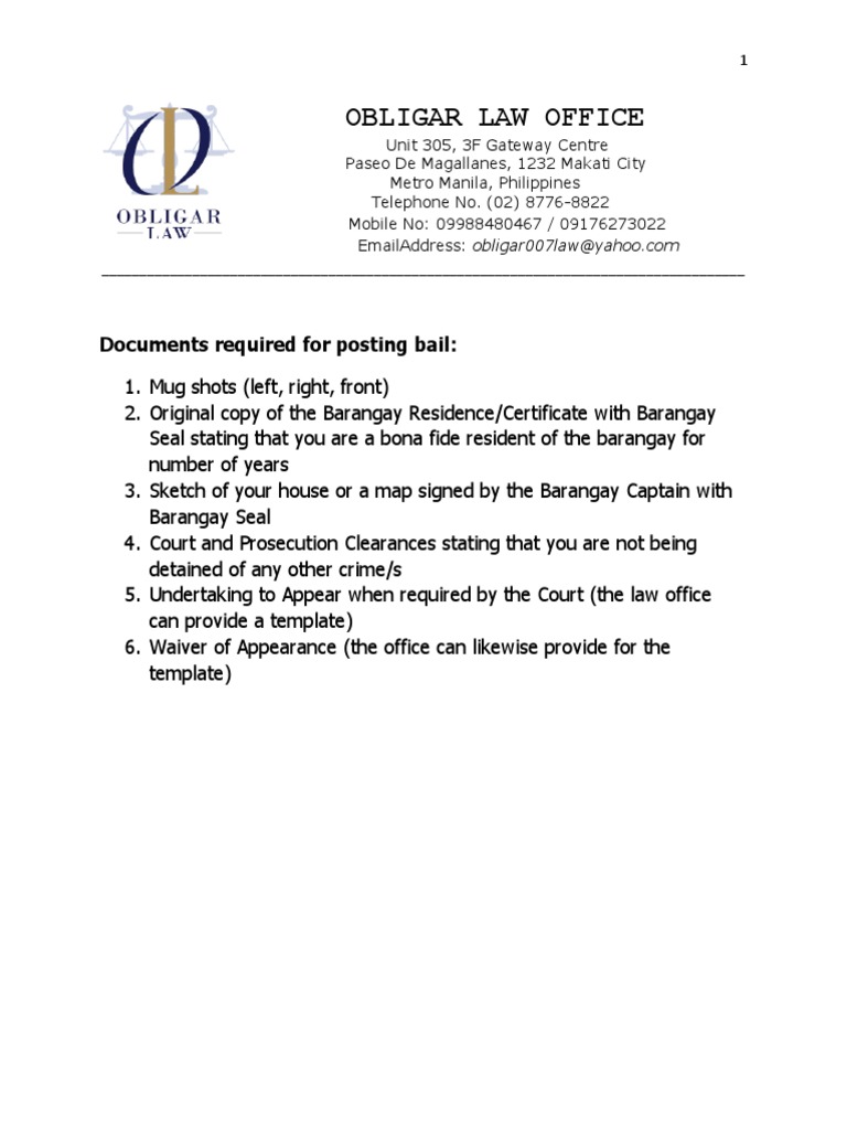 Required Documents For Posting Bail PDF