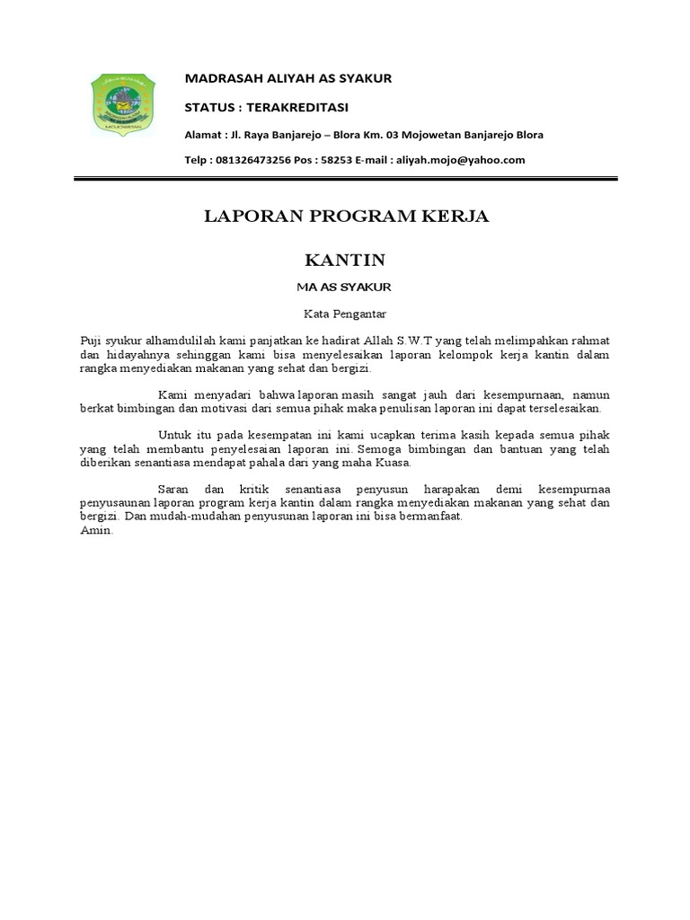 Laporan Program Kerja Kantin Sehat | PDF
