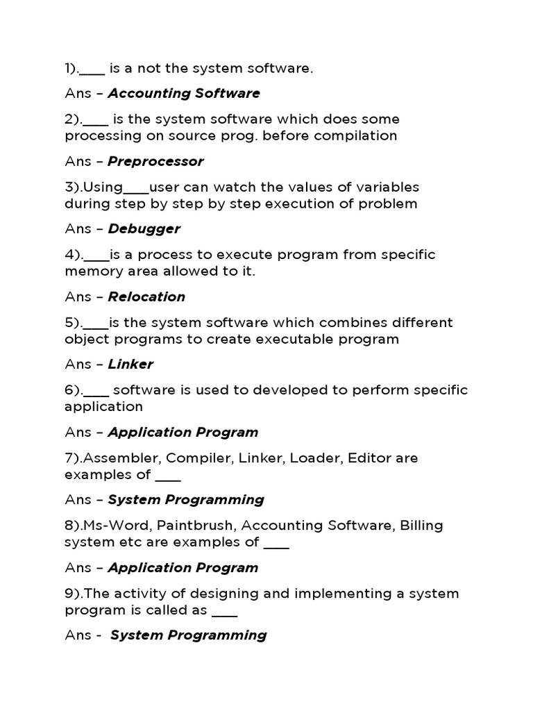 Syspro Mcq Pdf Assembly Language Puter Program