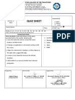 Quiz Sheet: Items/Questions Answer Key Fill in The Blank: Write The Answer On The Space