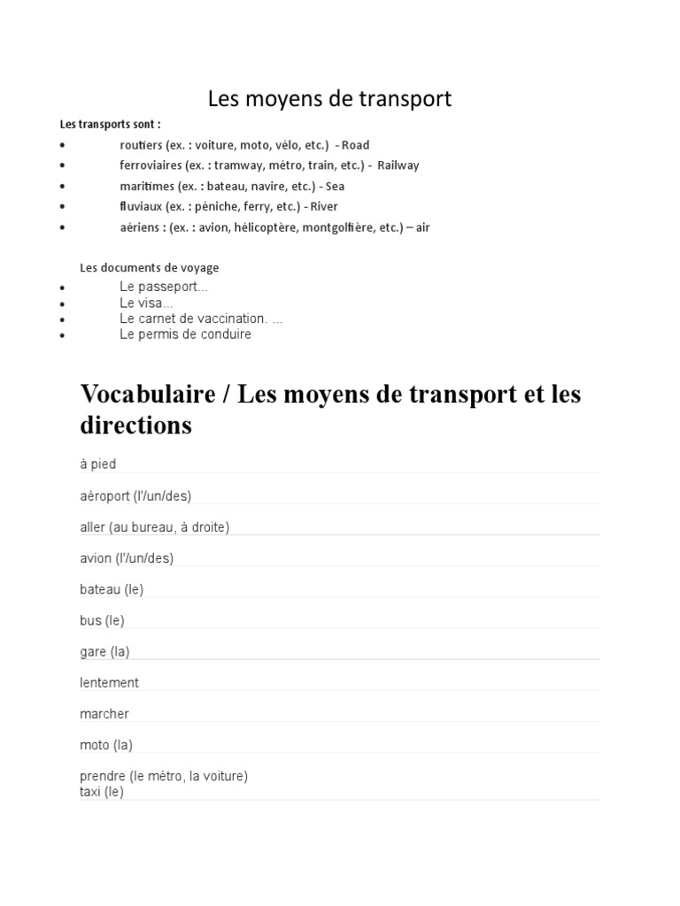 Les moyens de transport expliqués | PDF | Voyages