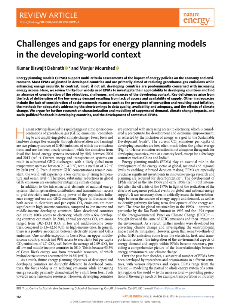 Review Article Challenges and Gaps For Energy Planning Models in The ...