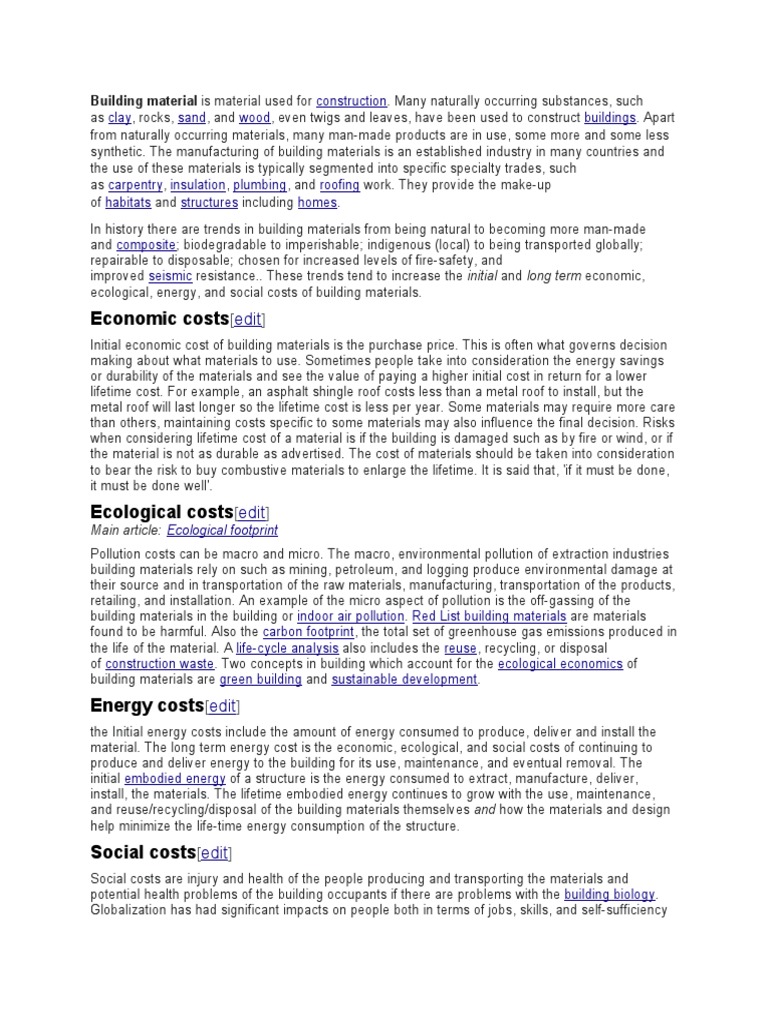 Economic Costs Building Material Is Material Used For Pdf Building