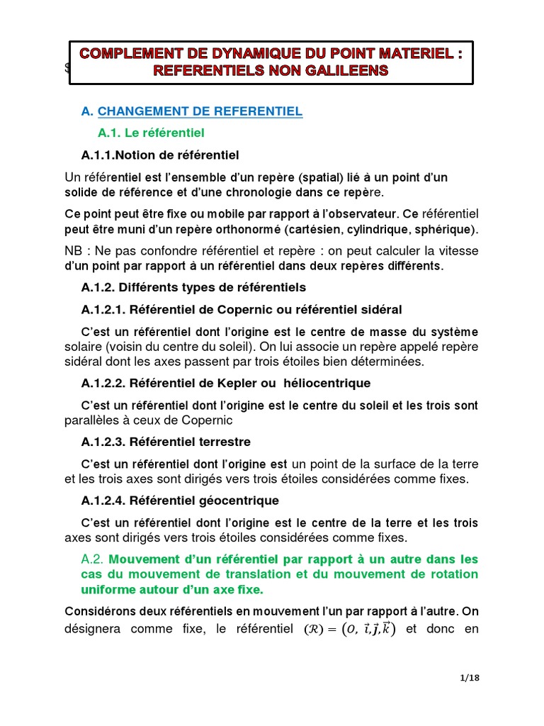 Changement de Référentiel en Mécanique | PDF | Rotation | Lois du ...