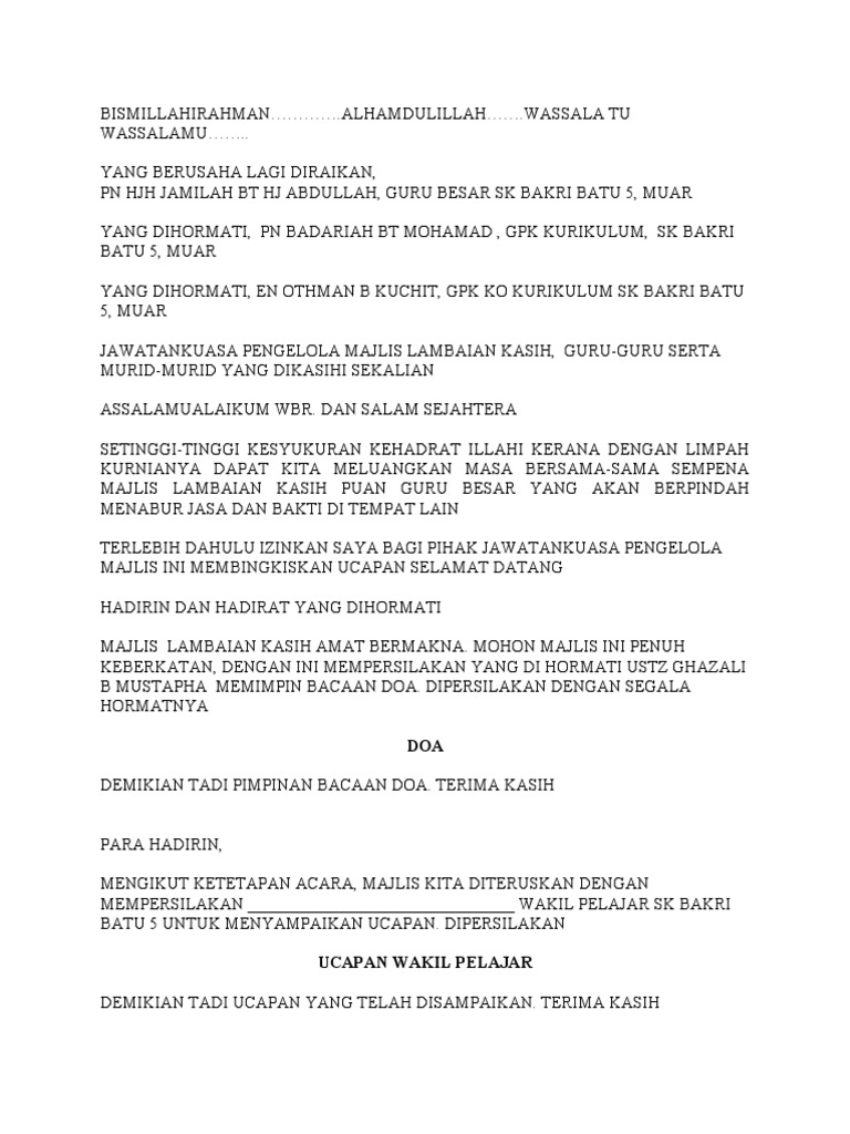 Contoh teks perpisahan guru besar