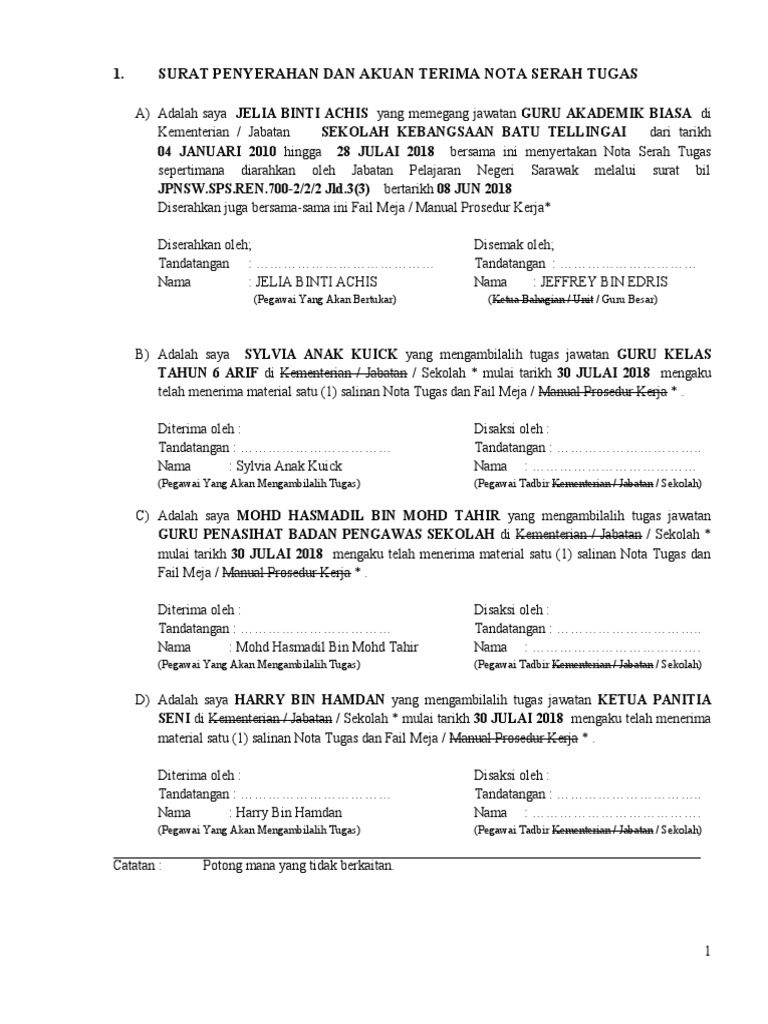 Nota Serah Tugas Kosong Pdf