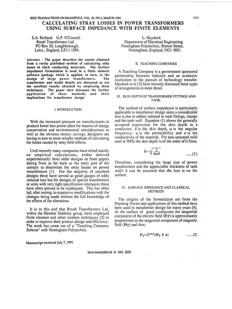 Stray Losses in Power Transformers | PDF | Transformer | Electrical ...