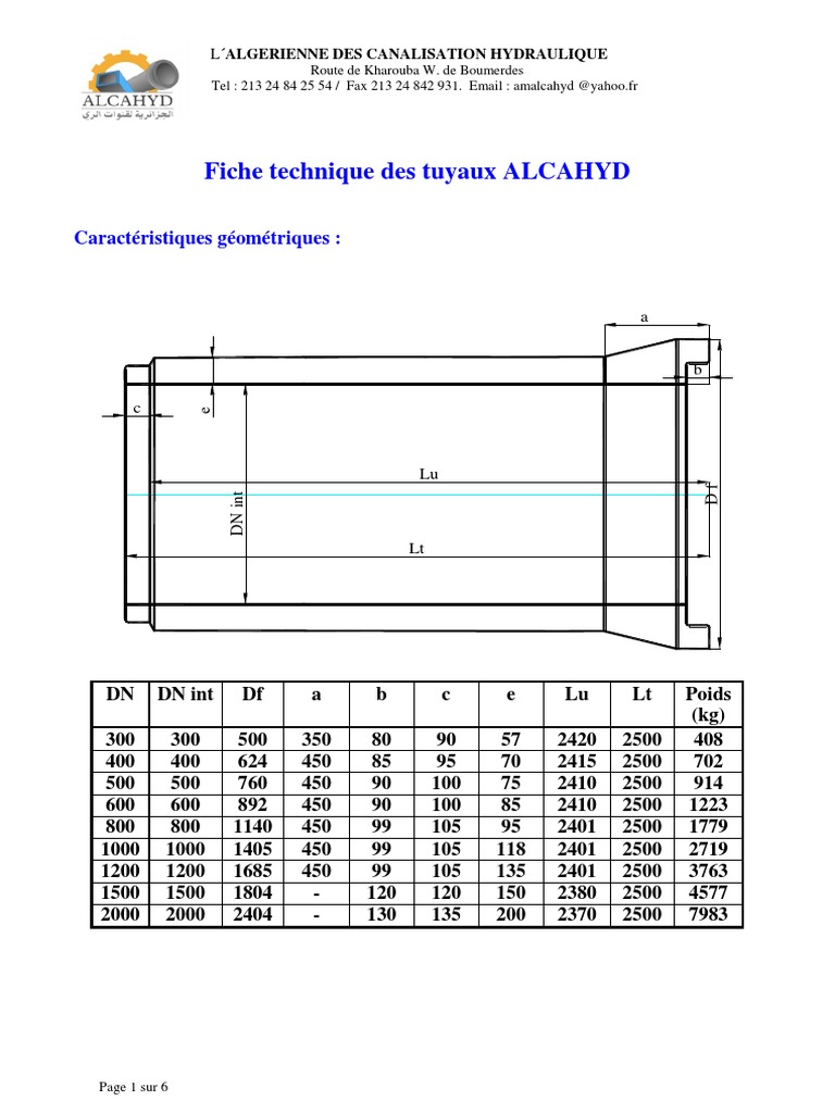 Fiche Technique Tuyaux Béton ALCAHYD | PDF | Béton | Tuyau
