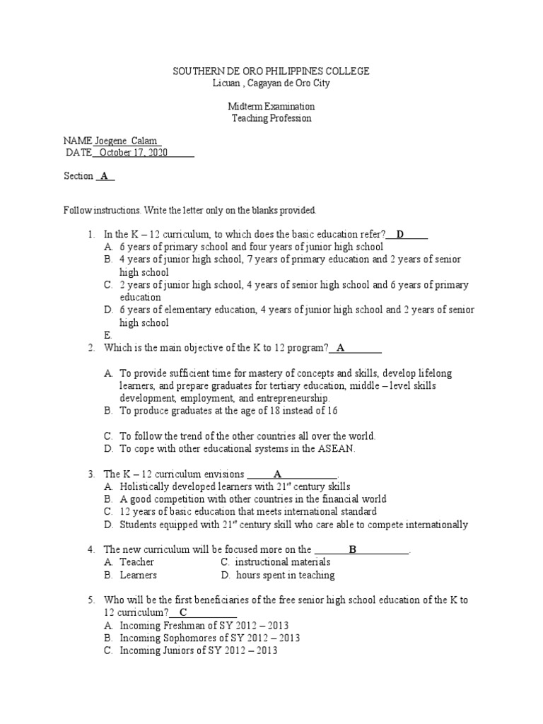 Teaching Profession Midterm Exam Insights | PDF | Philosophy Of ...