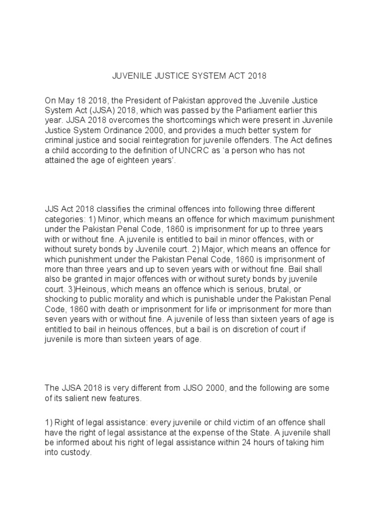 Juvenile Justice System Act 2018 | PDF | Bail | Minor (Law)