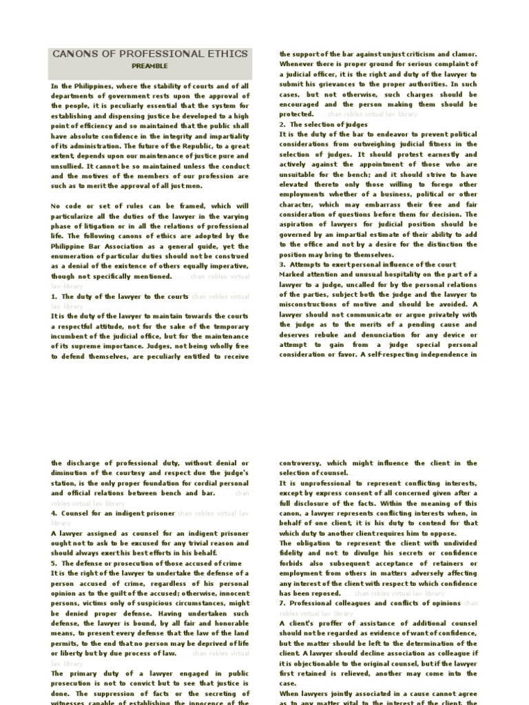 Canons of Professional Ethics Guiding Principles for Ethical Conduct