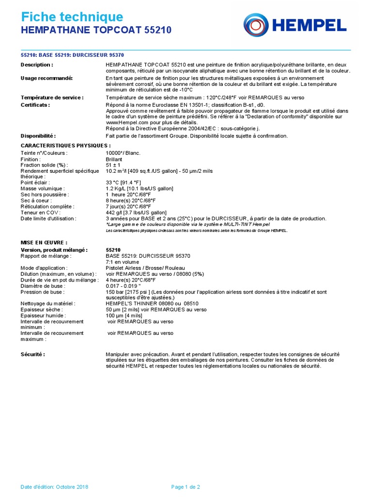 Hempathane Topcoat 55210 Pdf | Pdf | Condensation | Composé Organique  Volatil