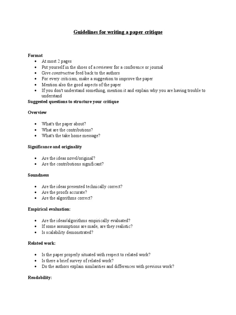 Guidelines for Critiquing Research Papers | PDF | Statistics | Methodology