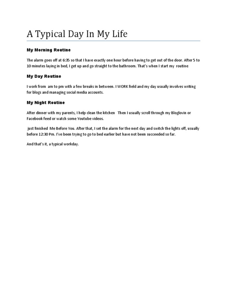 My Typical Day: Routine Overview | PDF | Self-Improvement