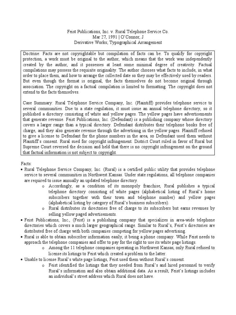 Feist Publications, Inc. v. Rural Telephone Service Co. PDF