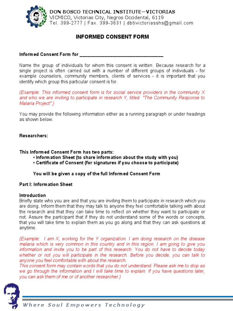 Informed Consent Form for Research Participation | PDF | Institutional ...