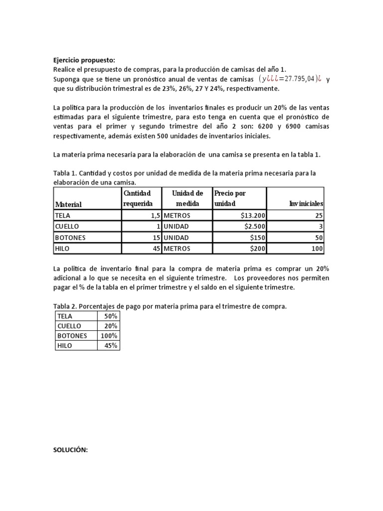 Presupuesto de Compras para Camisas | PDF | Presupuesto | Inventario