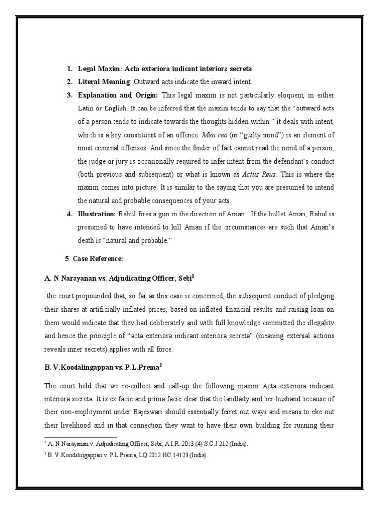 Legal Maxims Edited Version Intention Criminal Law Crime Violence