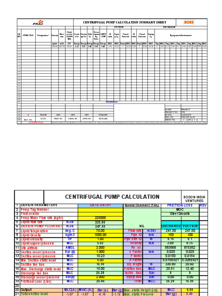 Centrifugal Pump Calculation Summary Sheet PDF Pump Liquids