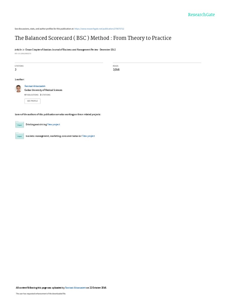 The Balanced Scorecard (BSC) Method: From Theory To Practice | PDF ...