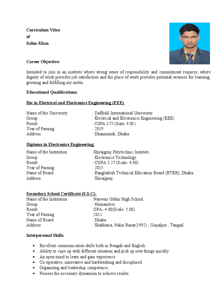 Salim Khan's Professional CV | PDF | Electrical Engineering | Learning
