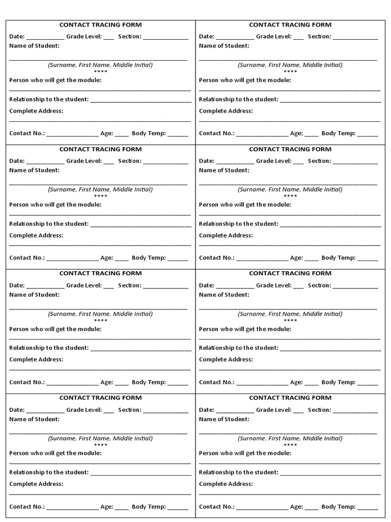 Student Contact Tracing Form | PDF