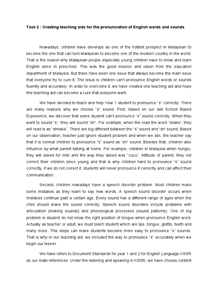 Task 2 Creating Teaching Aids For The Pronunciation of English Words