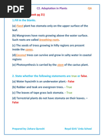 C2. Adaptations in Plants QA