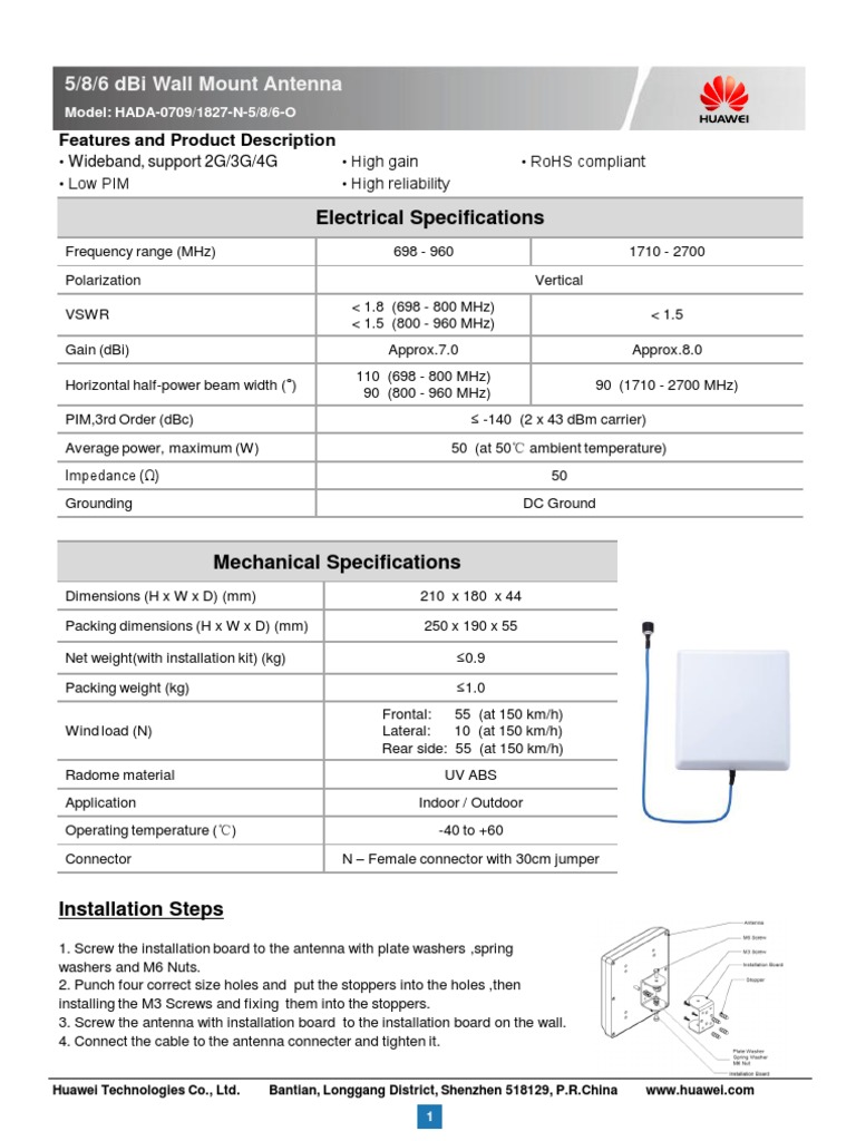 Huawei 5/8/6 dBi Wall Mount Antenna | PDF | Antenna (Radio