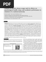 Pattern of Mobile Phone Usage and Its Effects On Psychological Health, Sleep, and Academic Performance in Students of A Medical University