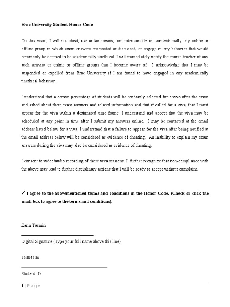 Brac University Student Honor Code | PDF | Statistical Significance ...