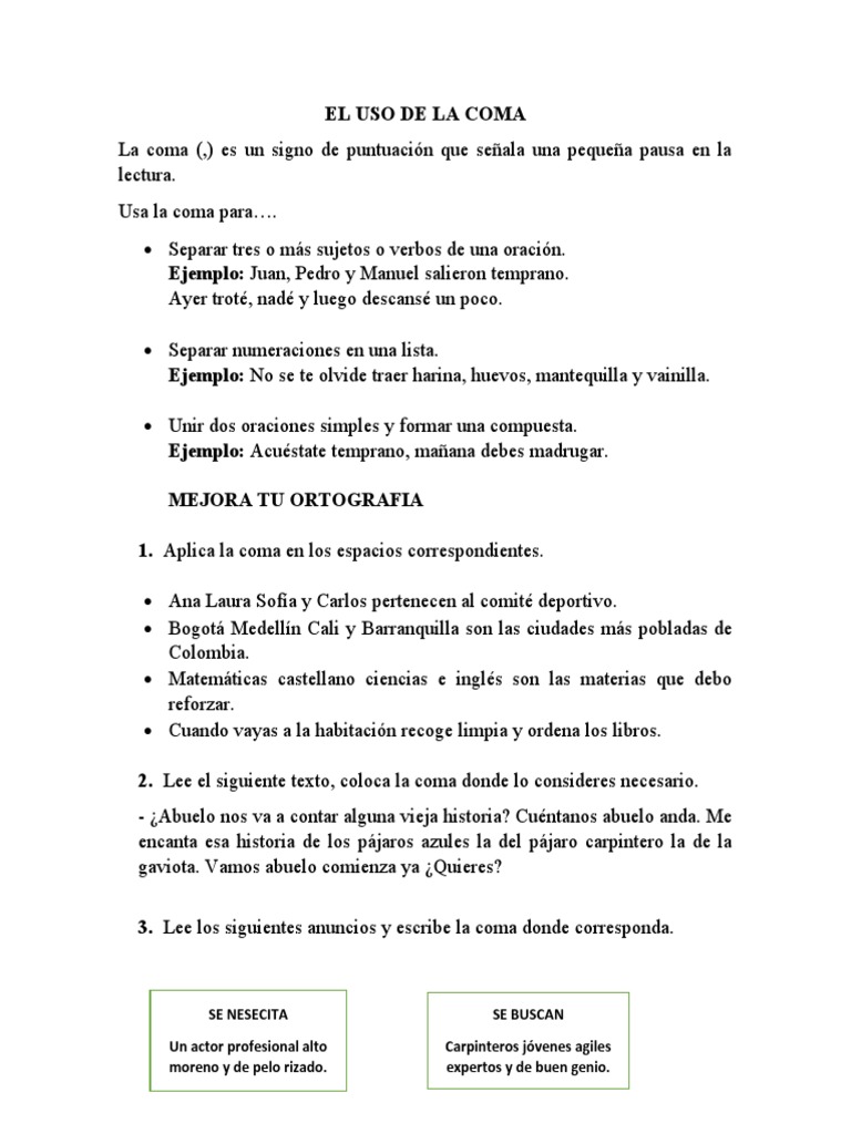 El Uso de La Coma | Descargar gratis PDF | Coma | Gramática