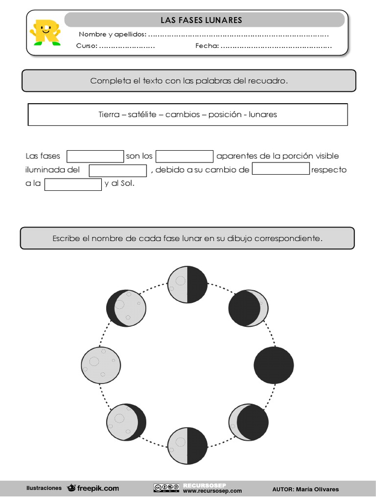 Hoja De Trabajo Sobre Las Fases De La Luna En Formato Pdf