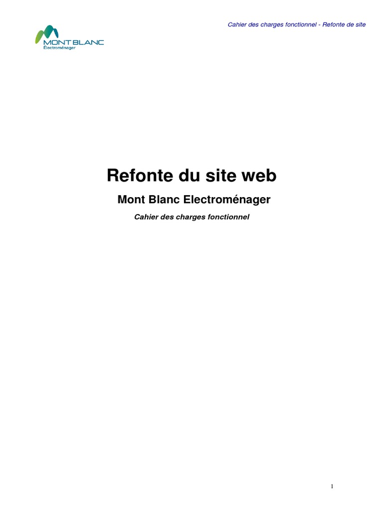 Page De Garde Cahier Des Charge Fonctionnel Cahier Des Charges Site Web Mont Blanc Electroménager PDF | PDF | Internet  | Internet et Web