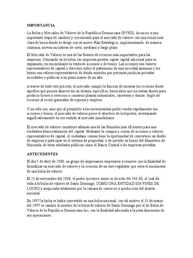 Importancia de la Bolsa en RD | PDF | Bolsa de Valores | Bolsa